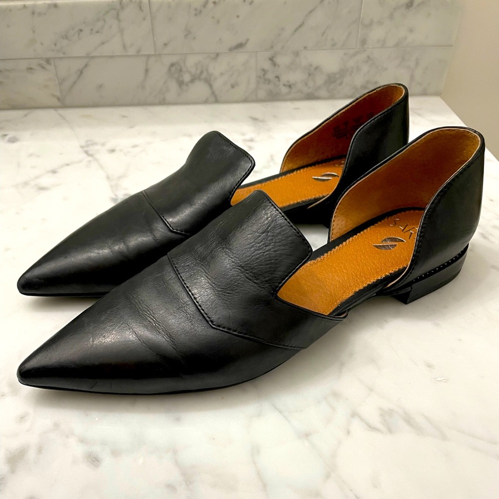SARTO By Franco Sarto Black Pointed Leather D'Orsay Flats